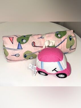 Mud Pie golf cart rattle and swaddle set NWT